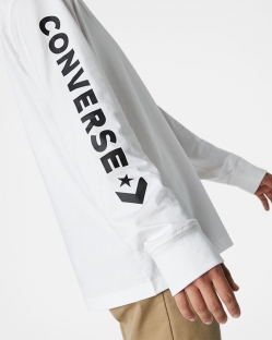 Camisetas Converse Wordmark Long Sleeve Para Hombre - Blancas | Spain-6180